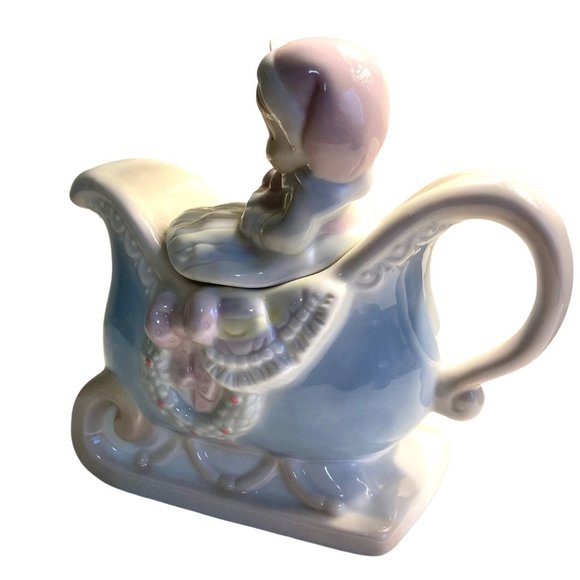 Enesco Precious Moments 1994 Teapot SUGAR TOWN SLEIGH Ride 7.5"T Christmas Holid - Picture 2 of 11